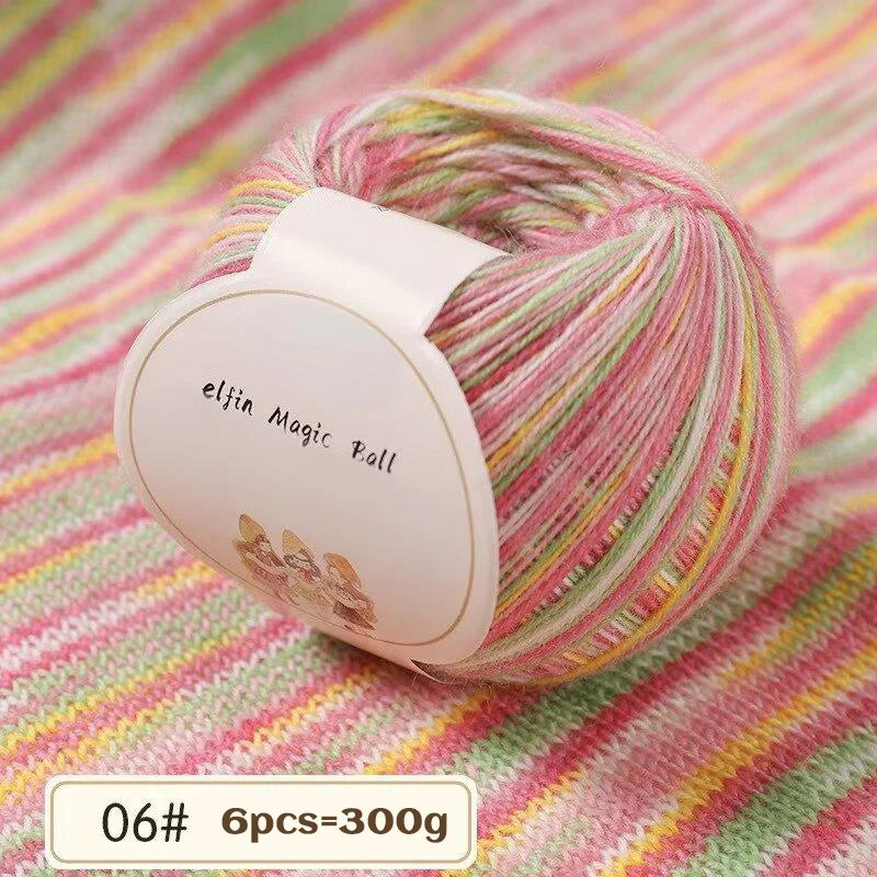 Colorful Section Dyed Fine Wool Yarn 300g Knitting Crafts