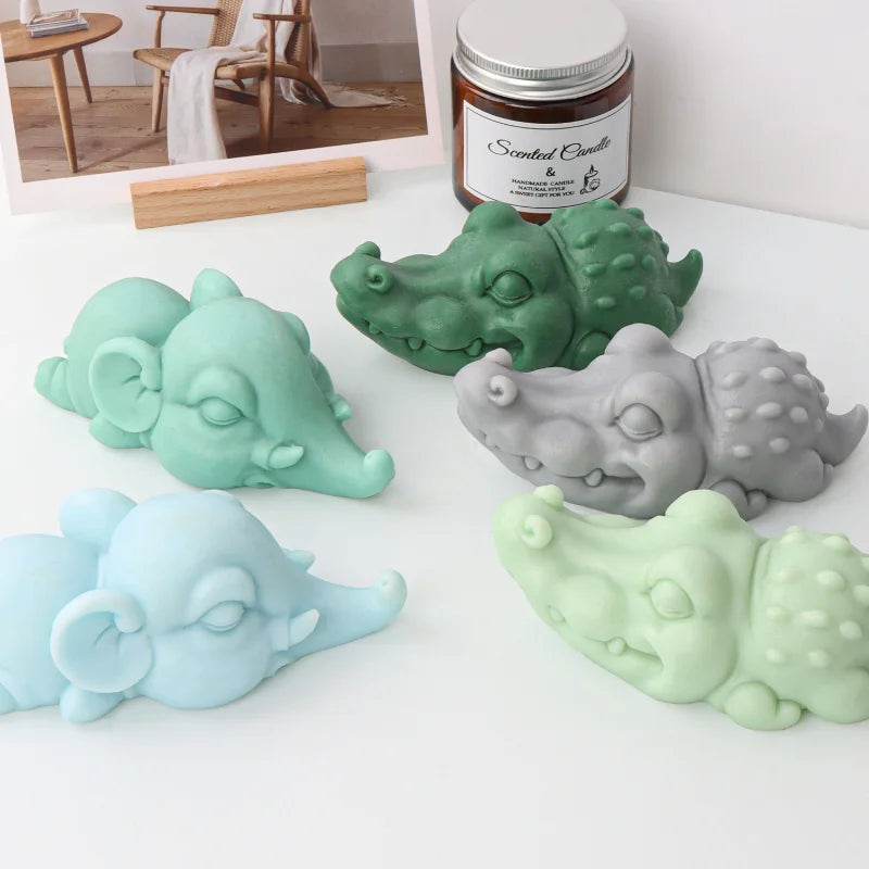 Cartoon Lying Elephant Silicone Candle Mold Animal Crocodile Soap Resin Plaster Mould Chocolate Ice Making Set Home Decor Gifts