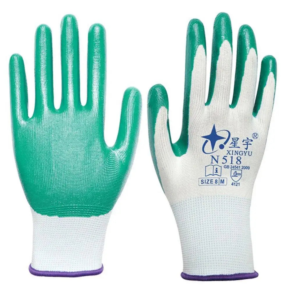 12Pairs Nylon Thick Gloves Wear-resistant Anti-slip Butyl Blue Green Nitrile Work Gloves Latex Coated Breathable Carpenter