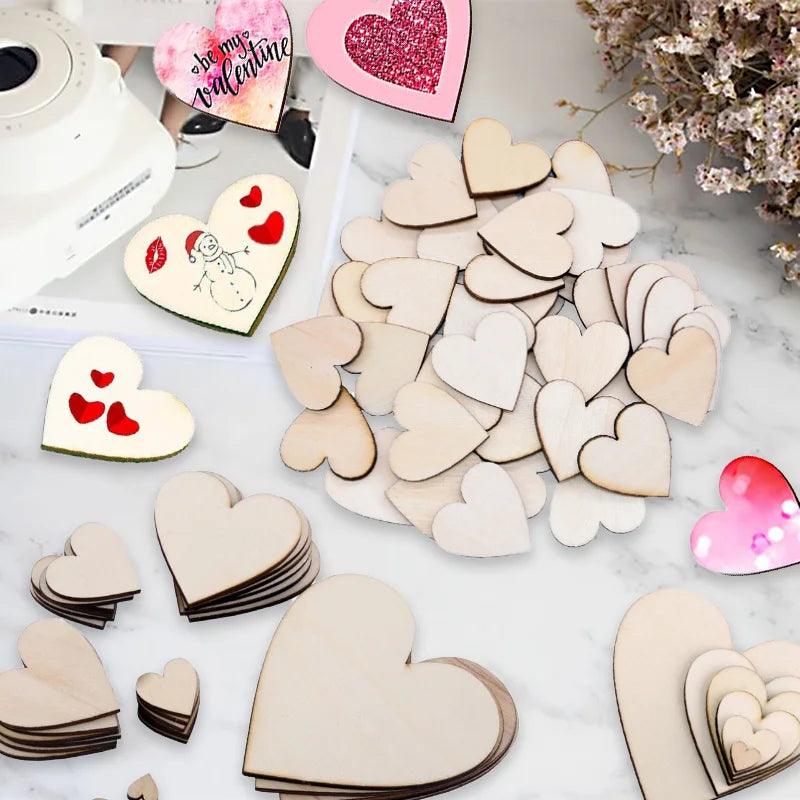 200/100/50Pcs DIY Handmade Wooden Heart Shaped Pines Chips Decoration Christmas Wood Slices Wedding Gift Crafts Supplies Tools