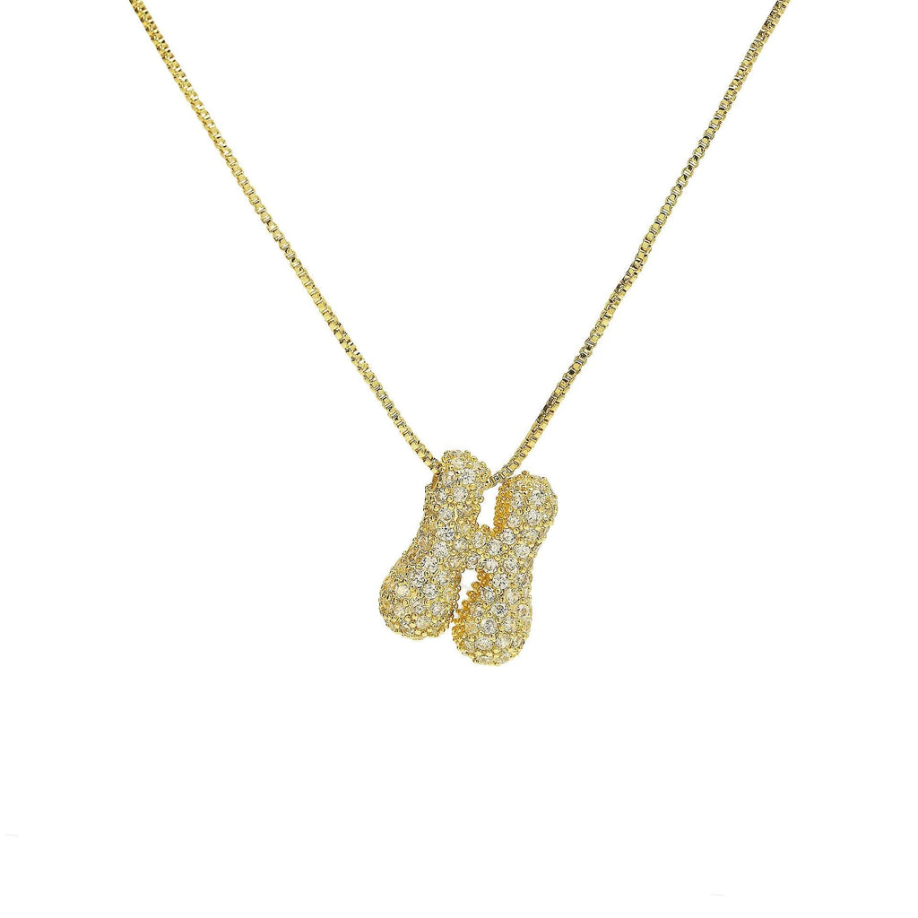 Gold Plated Balloon 26 Alphabet Letter Pendant Necklace Copper Zircon Bubble Initial Pendant For Women Personality Chain Jewelry