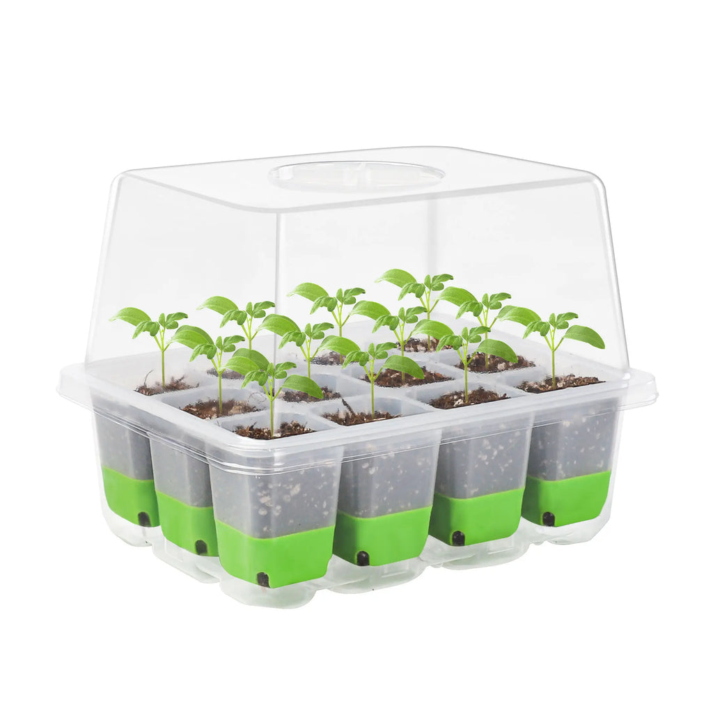 New Silicone12-cell Seedling Starter Tray Indoor Garden Greenhouse Growth Potting with Cover Adjustable Humidity Germination Box