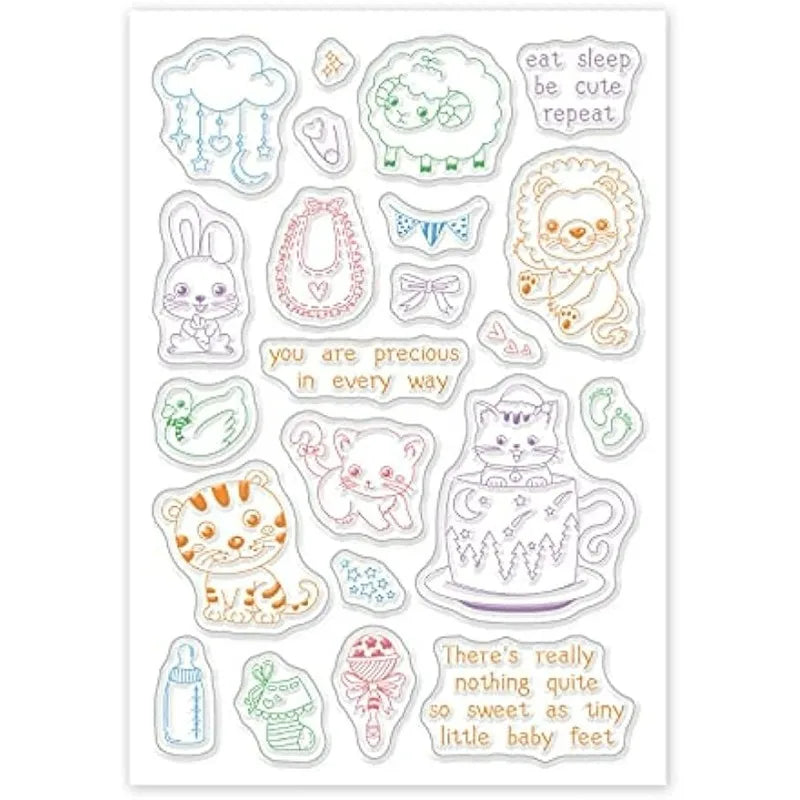 Cartoon Animals Pattern Silicone Clear Stamps for Card Making DIY Scrapbooking Photo Album Decorative Paper Craft,6.3x4.3 Inches