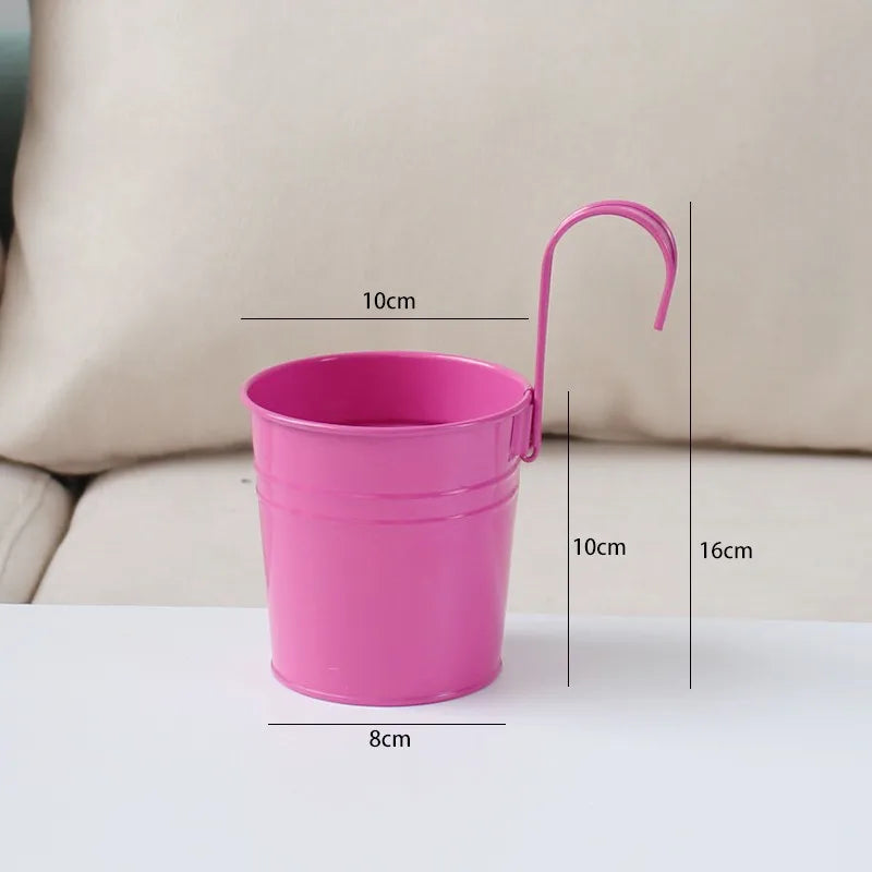 Small wrought iron hanging flower pot, detachable hook, hanging bucket, succulent green plants, balcony, candy rose color