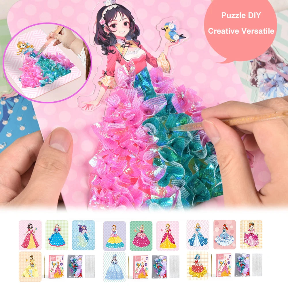 Kids Painting Sticker DIY Craft Toys Kid Art Girls Poking Princess Dress Handmade Magical Children Gifts DIY Poke Toys