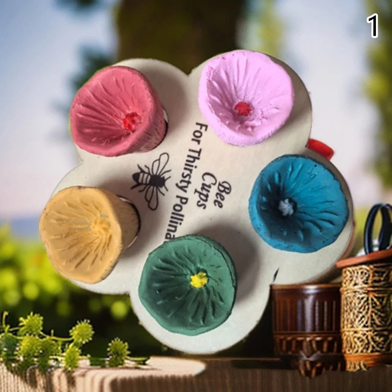 Bee Insect Drinking Cup Easy to Use Resin Flower Honeybee Water Dispenser Attract Colourful Drinking Cup 5Pcs Flower Bee Drinker