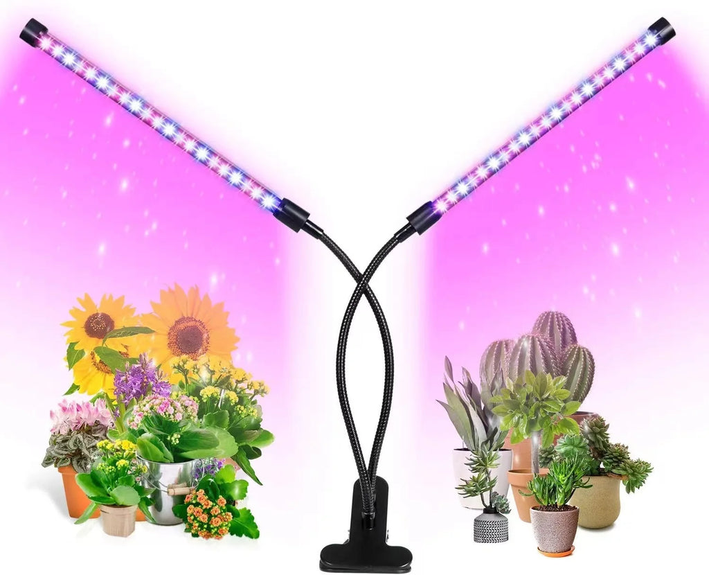 Adjustable 2-Head Clip-on LED Plant Growth Light with Timing Function - Ideal for Indoor Cultivation