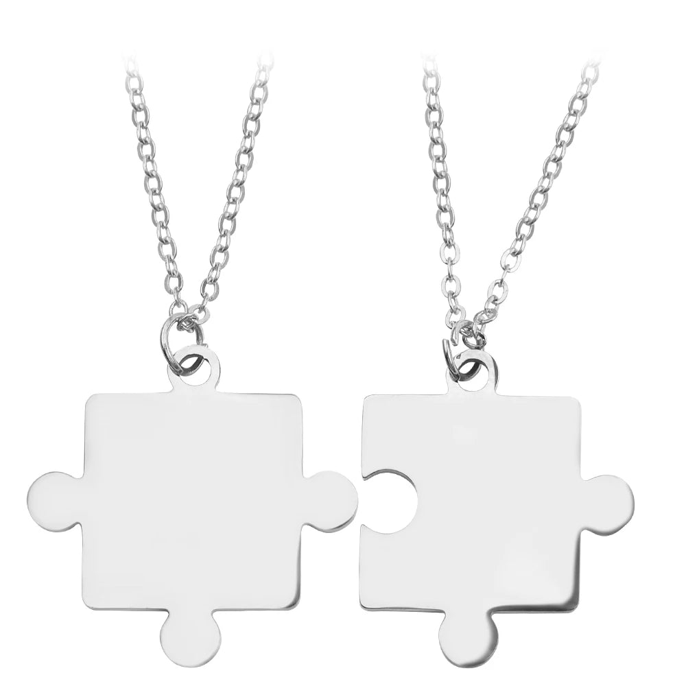 2pcs Men Women Couple Puzzle Pendant Necklace Stainless Steel Link Chain 3 Colors Necklaces Set Jewelry For Lovers