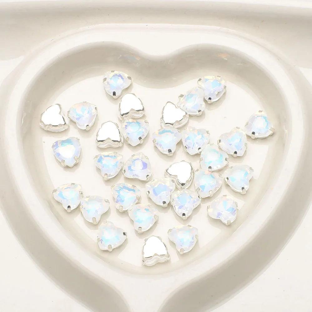 20Pcs 10mm Crystal Glass Love Heart Gems Beads Silver Claw Rhinestone Crafts Jewelry DIY Making Handmade Garment Accessories
