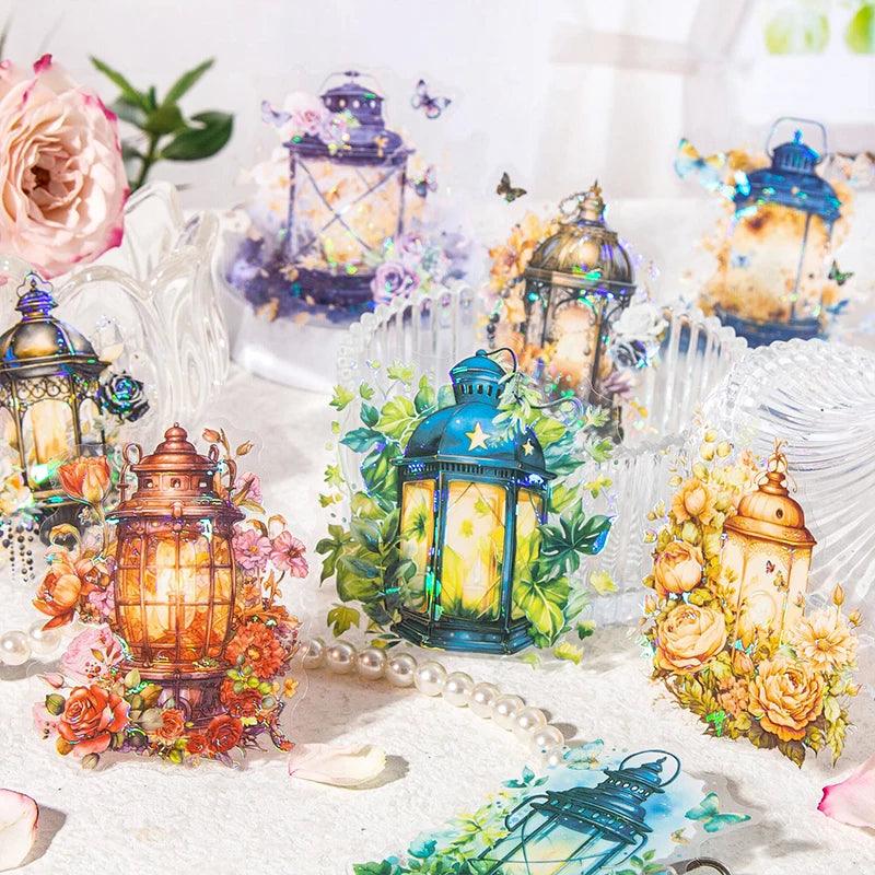 10 pcs Flash laser Lamps and lanterns Stickers pack Adhesive Diy Diary Album Scrapbooking material junk journal supplies