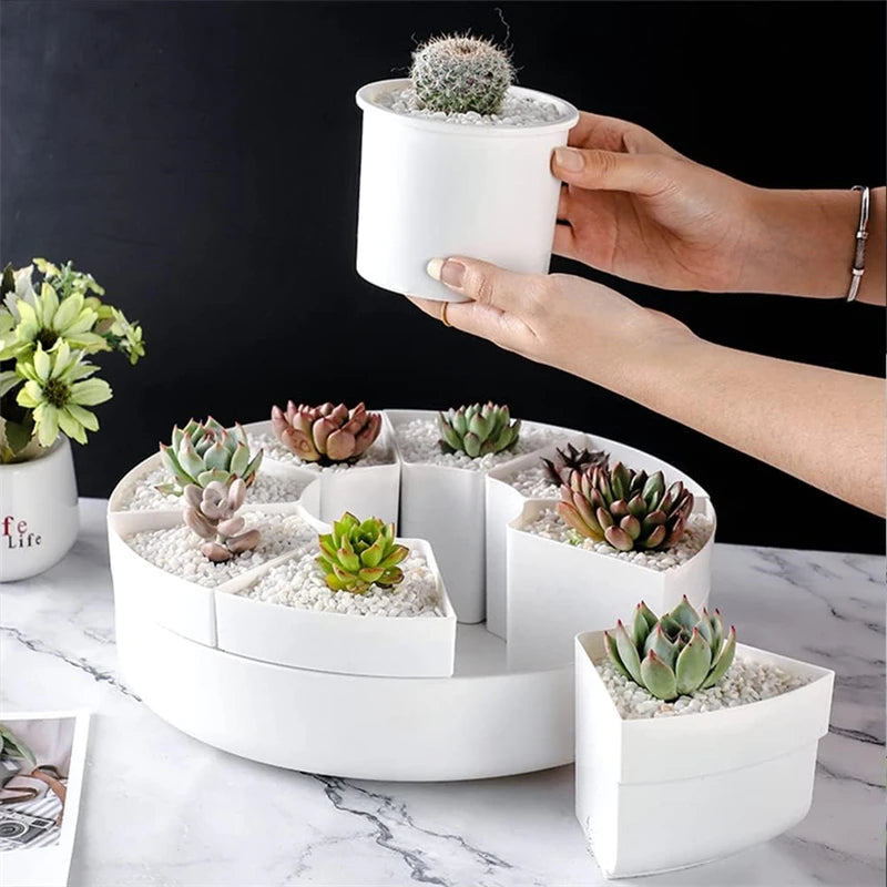 11.8 inch Long Round rotatable Flower Pot, White Succulent Planter Pots, Lager Succulent Planter Pot with Drainage Saucer
