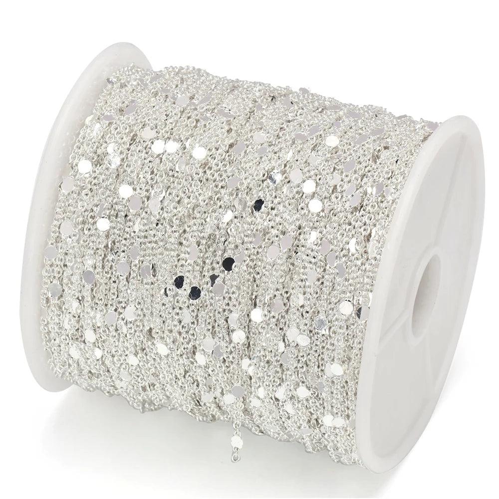 5m/roll 1.5mm Sequins Chain Copper Cable Chains Gold Silver Necklace Bracelet Diy Chain Jewelry Making Components