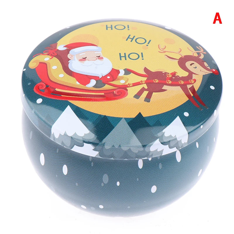 Christmas Tinplate Round Candy Tin Can Metal Candle Jars With Lid Candle Container Empty Box Cookie Candy Tea Storage Gift Case