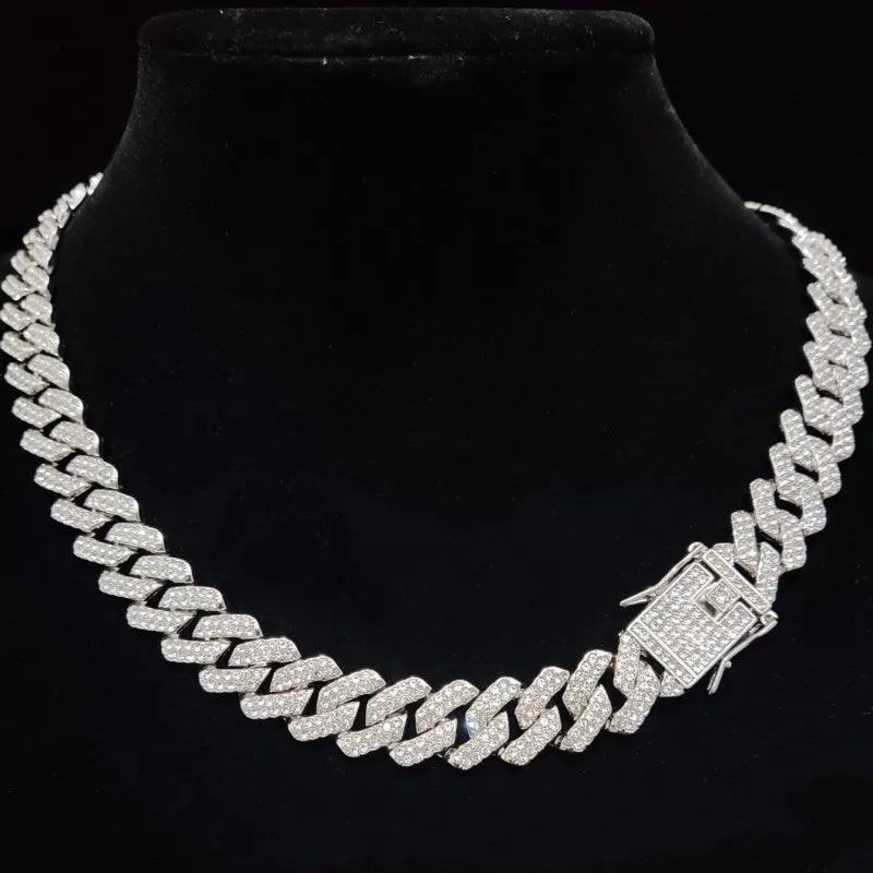Men Women Hip Hop Rhombus Cuban Chain Iced Out Bling Necklace 14mm Width Chains Hiphop Crystal Necklaces Fashion Jewelry