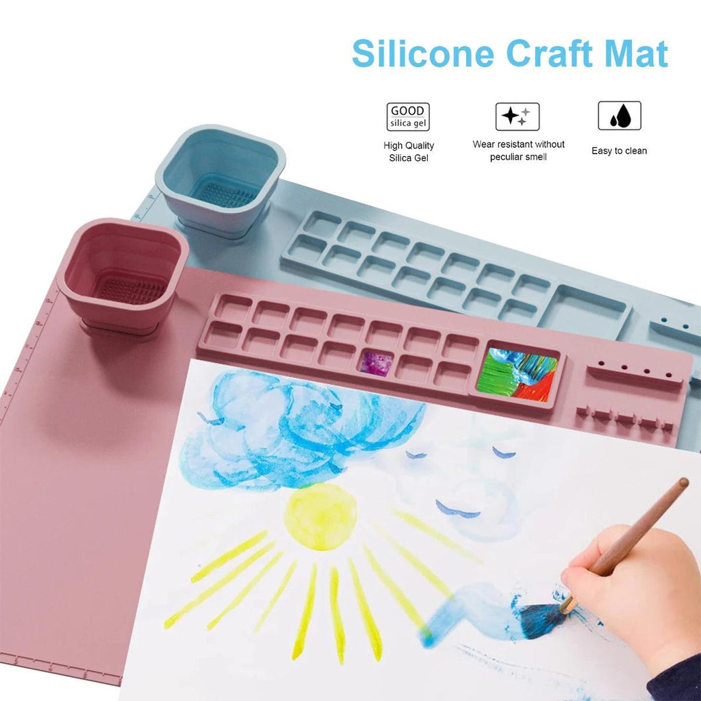 Silicone Craft Mat Multifunctional Painting Sheet with Palette Cup Tool Holder Non Stick Soft Resin Jewelry Casting Mold Mat
