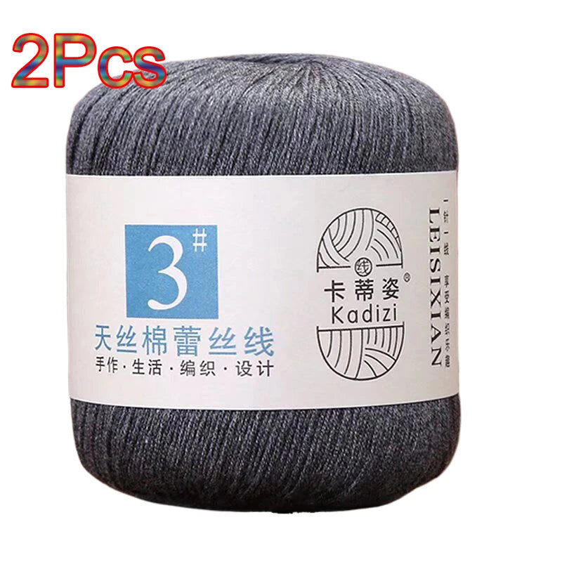 100% Mercerized Cotton Lace Yarn Threads for Crochet and Knitting - 2Pcs Embroidery Craft Set