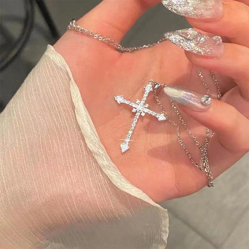Sweet Cool Wind Spicy Girl Cross Necklace Female Heavy Set Diamond Gothic Europe The United States Y2k Necklace Design
