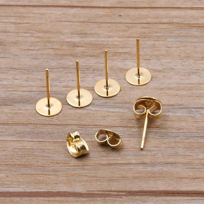50-100pcs 2 Color Stainless Steel Earring Studs Blank Post Base Pins With Plug Findings Ear Back For DIY Jewelry Making