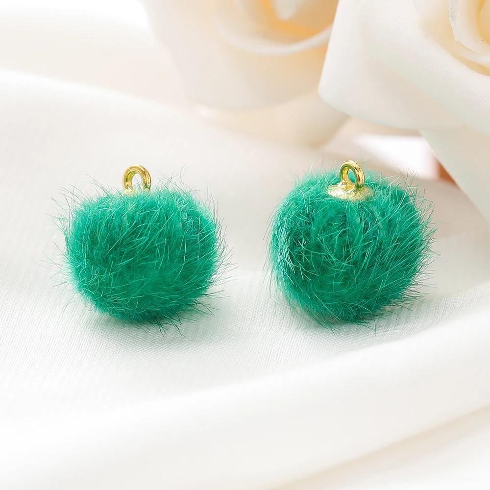 10pcs Plush Fur Covered Ball Beads Charms Pompom Beads Pendant for DIY Necklace Earring Bracelet Pendant Jewelry Making Supplies