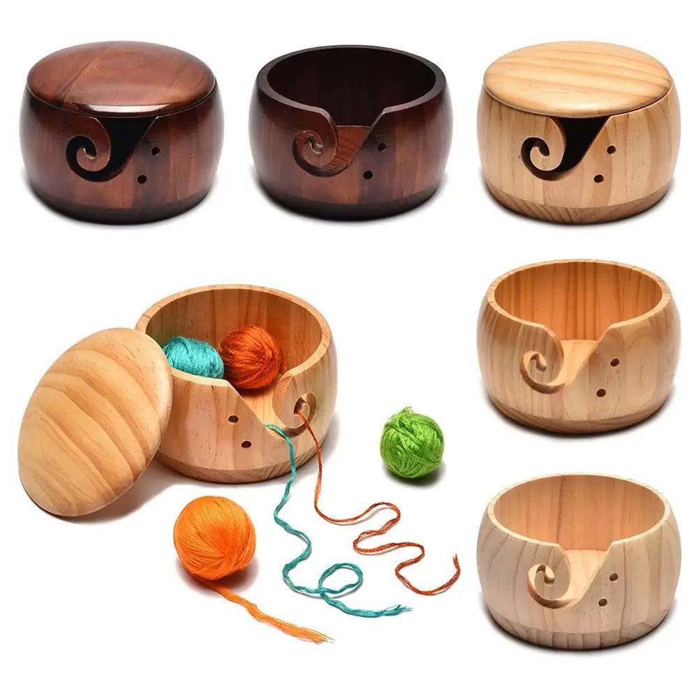 Wooden Yarn Bowl Woolen Knitting Storage Basket Organizer With Handmade Holes Prevent Slippage Storage Bag For Crochet Tool