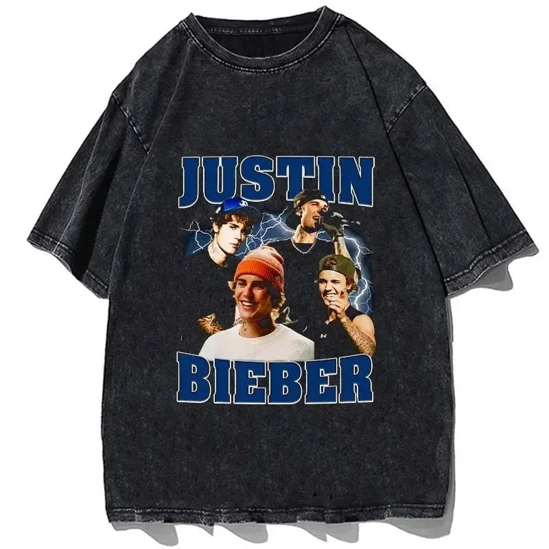 Hip Hop Rapper Justin Bieber Oversized Cotton T-Shirt for Men and Women Casual Summer Short Sleeve Streetwear