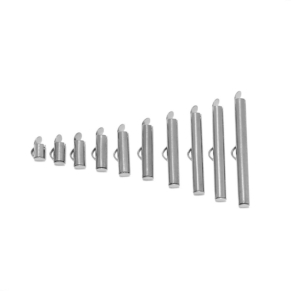 20pcs Stainless Steel Crimp End Caps Slider Clasp Buckles Tubes Connectors Findings for DIY Bracelet Jewelry Making Accessories