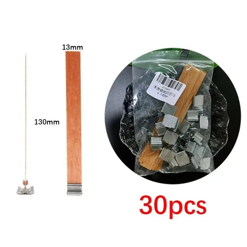 30pcs High Quality Wooden Candle Wick With Clip Base Craft Wicker Paraffin Beeswax Burning Smokeless Wick Candle Making Supplies