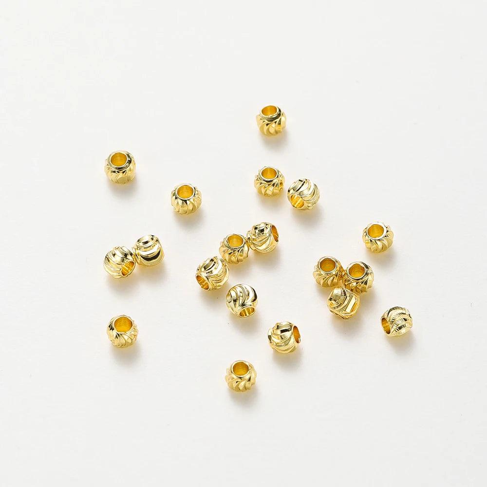 20pcs/lot 18K Gold Plated Striped Cut Flower Beads Earring Necklace Loose Spacer Beads Bulk For DIY Jewelry Wholesale Findings