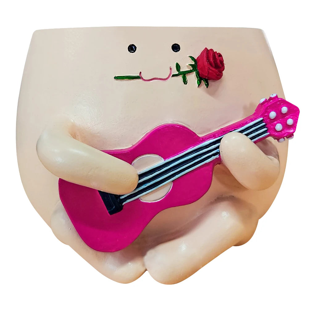 Cute Guitar Plant Pot Resin Unique Sit Long Chair Succulent Pots Smile Face Sunflower Pot for Indoor Outdoor Plants