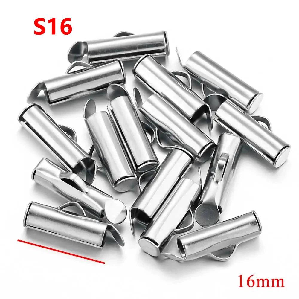 20pcs Stainless Steel Gold Plated Crimp End Beads Slide Chain Clasp Tube Slider Connector for DIY Bracelet Crafts Jewelry Making