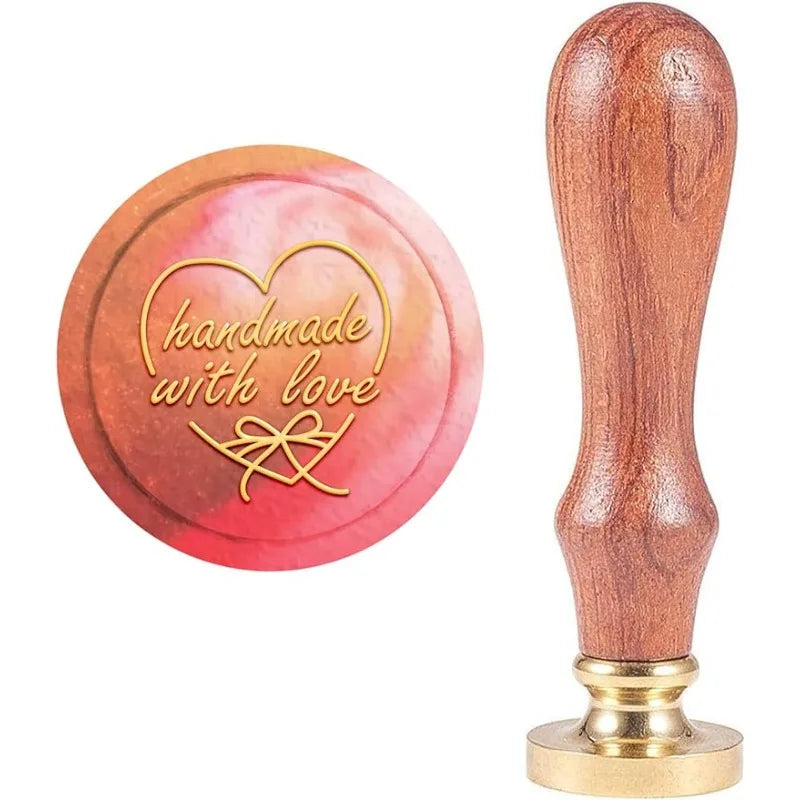 1pc Valentines Day Wax Seal Stamp Handmade with Love Wedding Sealing Wax Stamp Heart Retro Wood Stamp Wax Seal 25mm