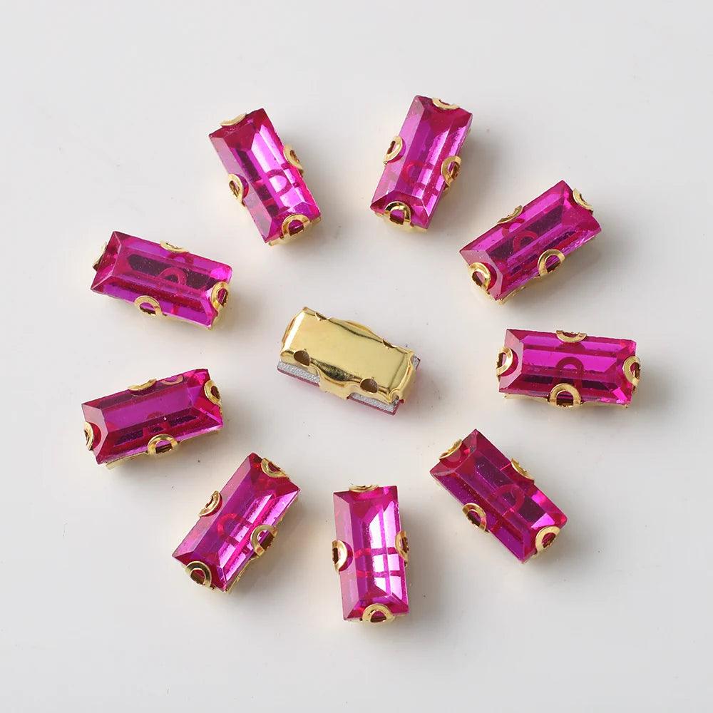 20Pcs Rectangular Gold Edged Glass Rhinestones With Claw Seams On Crystal Stones For Customized Clothing Decoration Diamond Seam