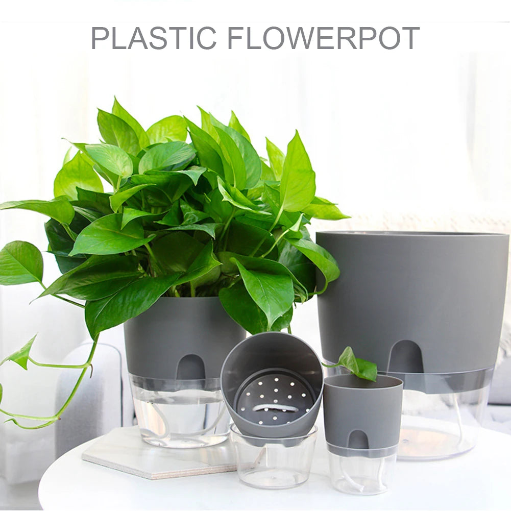 Transparent Double Layer Self Watering Pots with Injection Port Garden Pots Cotton Rope Self Watering Planter for Indoor Plants
