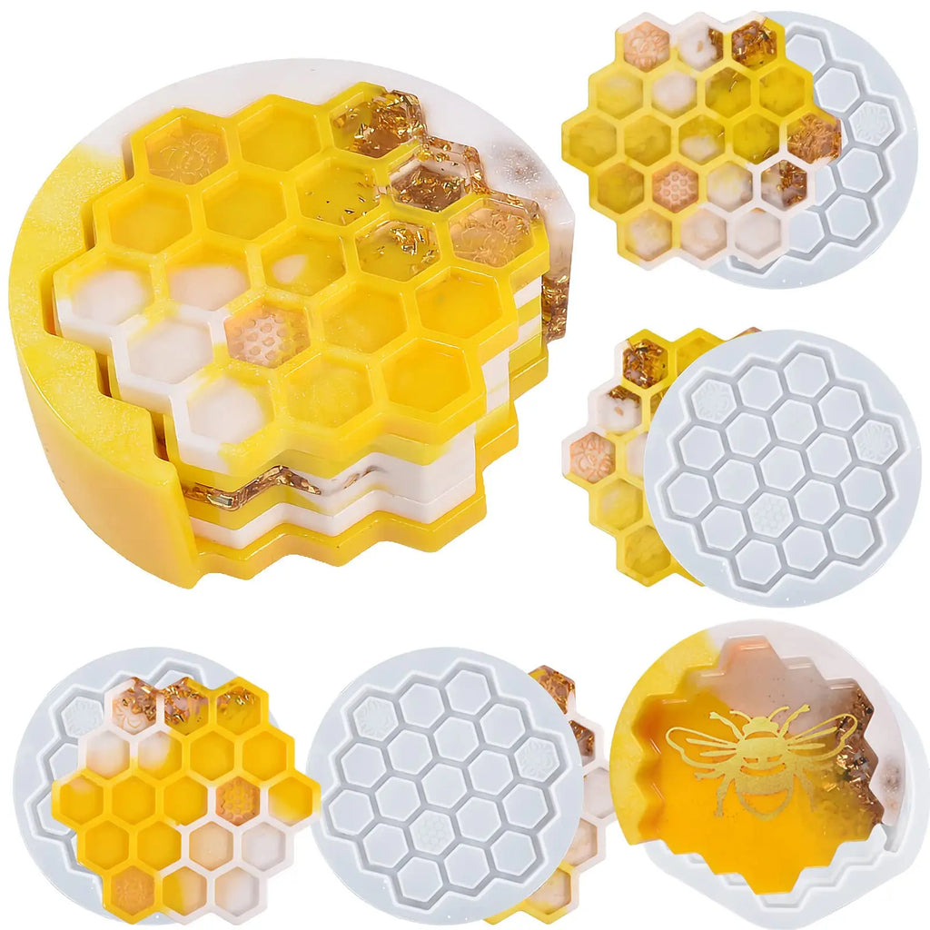 Diy Silicone Coaster Mold Set, Honeycomb Shape Crystal Drop Resin Coaster Mold - Use It To Create Your Unique Home Accessories