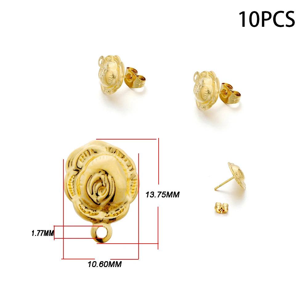 10-20pcs Stainless Steel Blank Earring Stud Golden Earrings Base With Earring Plug Connectors For DIY Jewelry Making Accessories