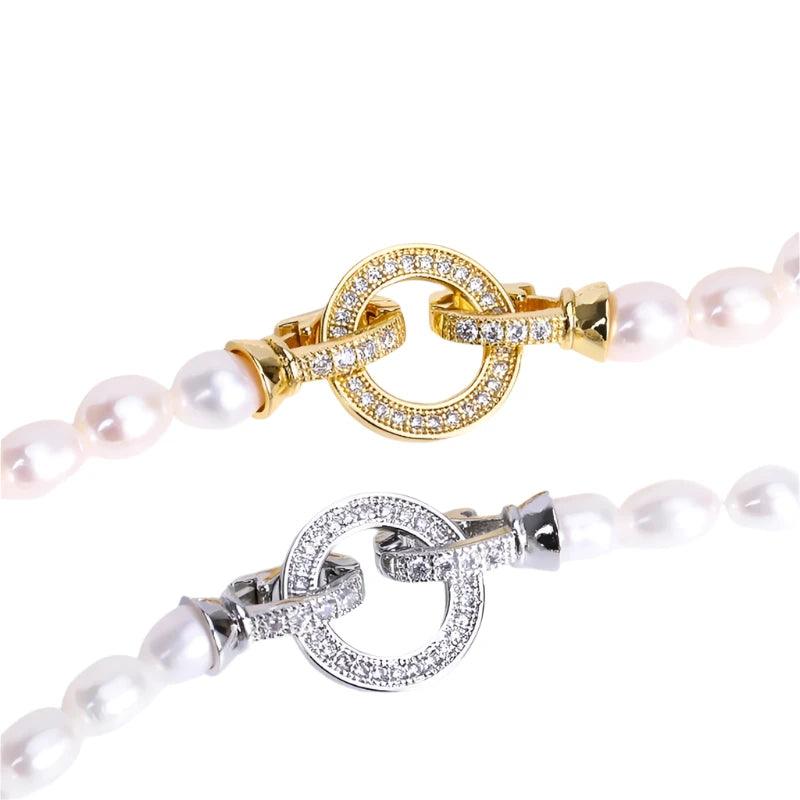 18K Gold Plated Inlaid Zircon Closure Fasteners Lock Clasps For Necklace Making,Beads Clasps Fastener DIY Pearl Jewelry Fittings