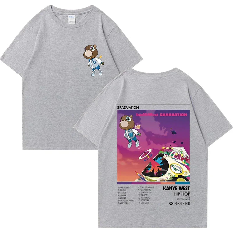 Kanye West Graduation Album Graphic T Shirt for Men and Women Hip Hop Streetwear Loose Fit Cotton Unisex Tee