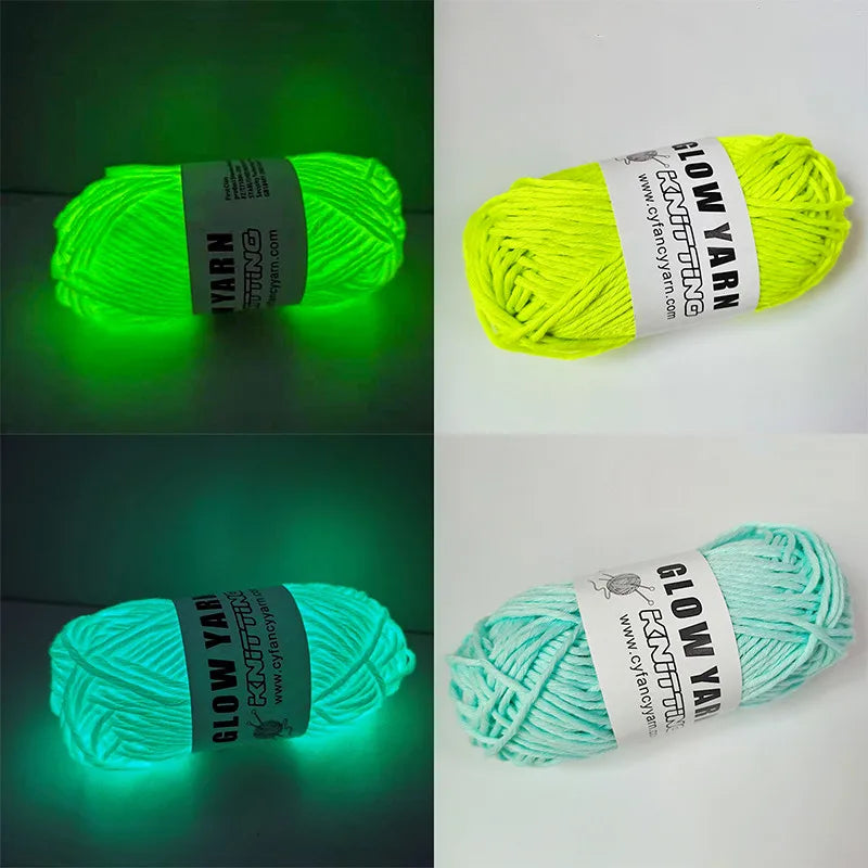 2023 Novel Functional Yarn Glow In The Dark Polyester Luminous Chunky Yarn 2mm for Hand Knitting Carpet Sweater Hat Wool Yarn