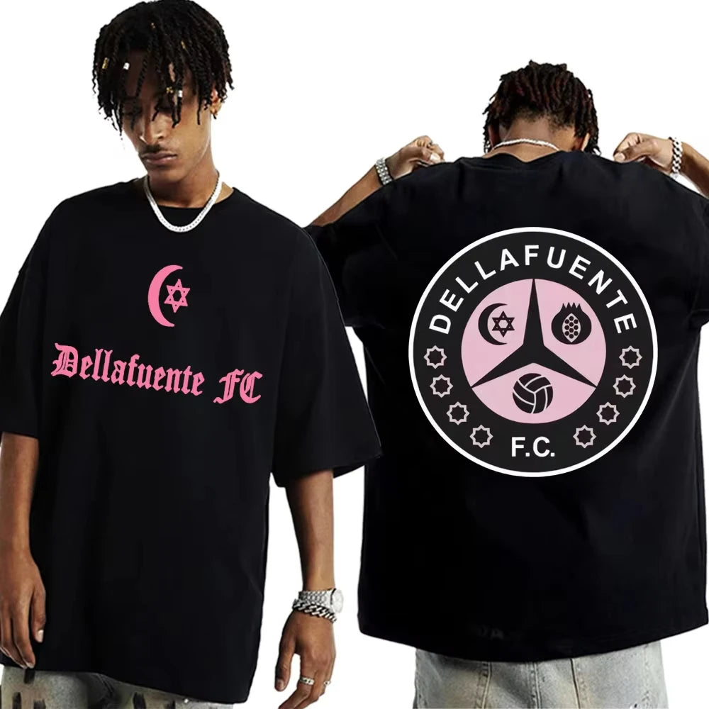 Dellafuente Tour Graphic Cotton Short Sleeve T Shirts for Men Oversized Hip Hop Punk Casual Tops