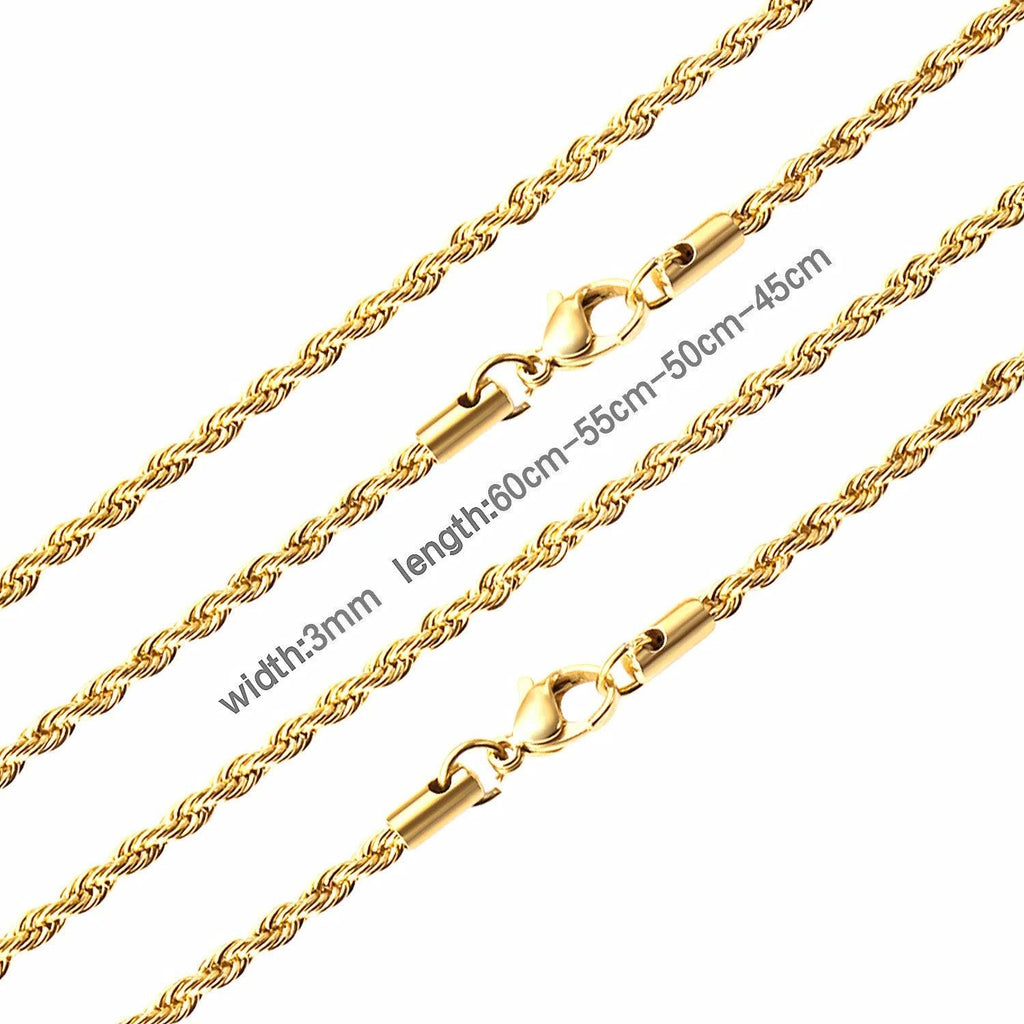LUXUSTEEL 2/3/4/5mm Rope Chain Necklace Stainless Steel For Women Men Never Fade Waterproof Twist Choker Silver Tone Gold Color