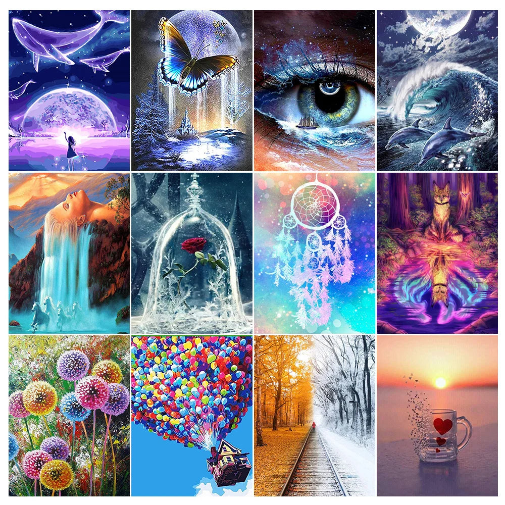 Landscape 5D Diamond Painting Dolphin Butterfly Dandelion Abstract Diamond Mosaic Painting Kits Beach Rhinestone Embroidery Dec