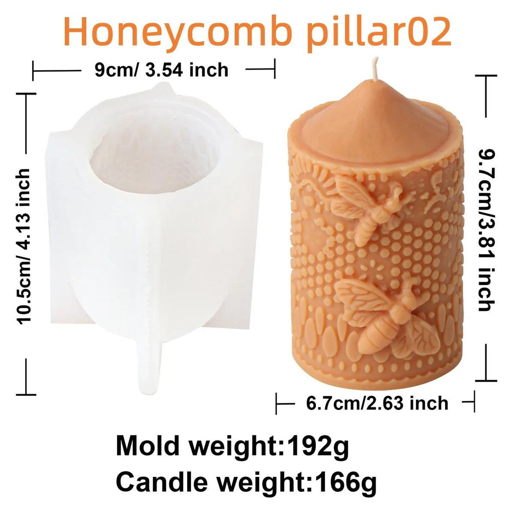 3D Bee Honeycomb Column Pillar Candle Molds Beehive Silicone Mould for Homemade Beeswax Aromatherapy Craft Soap Plaster Mold