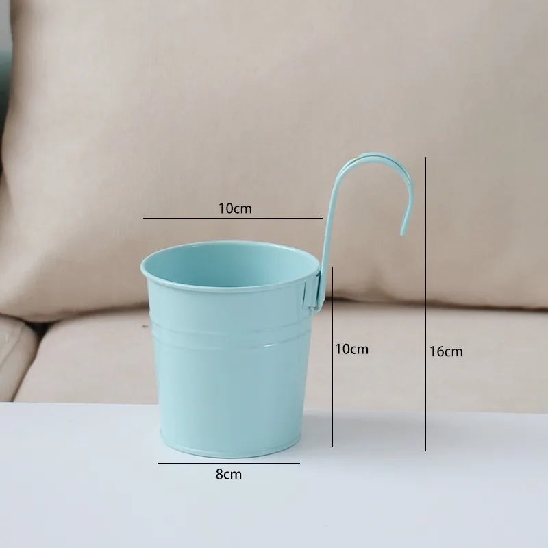 Small wrought iron hanging flower pot, detachable hook, hanging bucket, succulent green plants, balcony, candy rose color