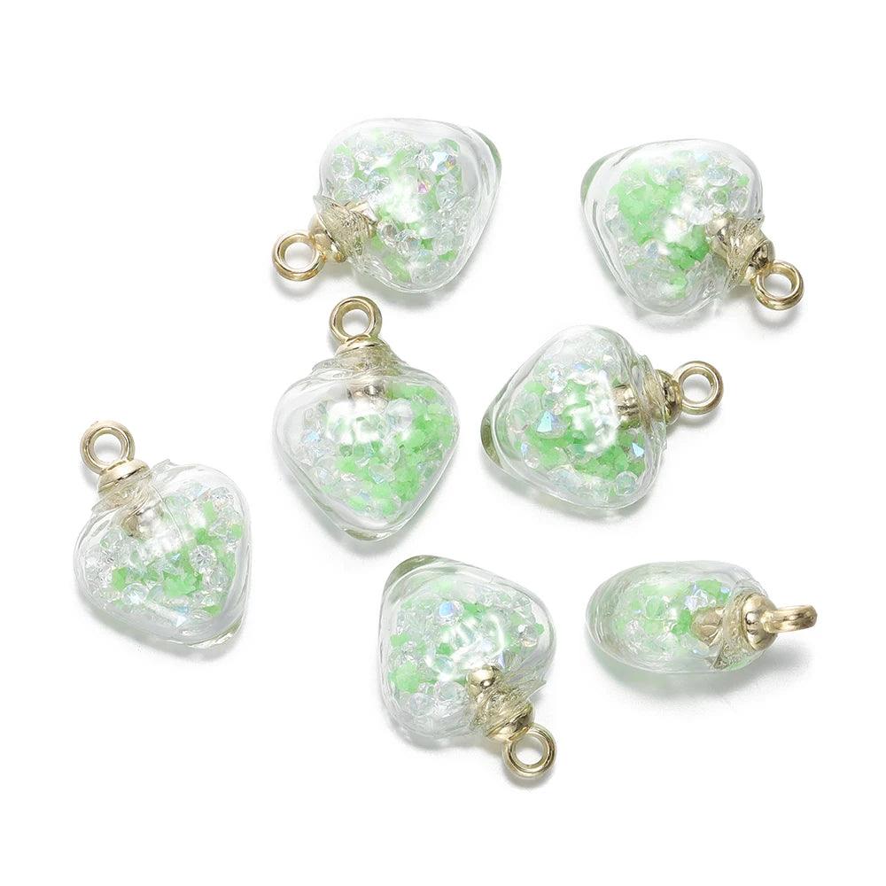 10Pcs Charms Quicksand Transparent Glass Heart 15x20mm Pendants Findings for Earrings Necklace Pendant DIY Jewelry Making