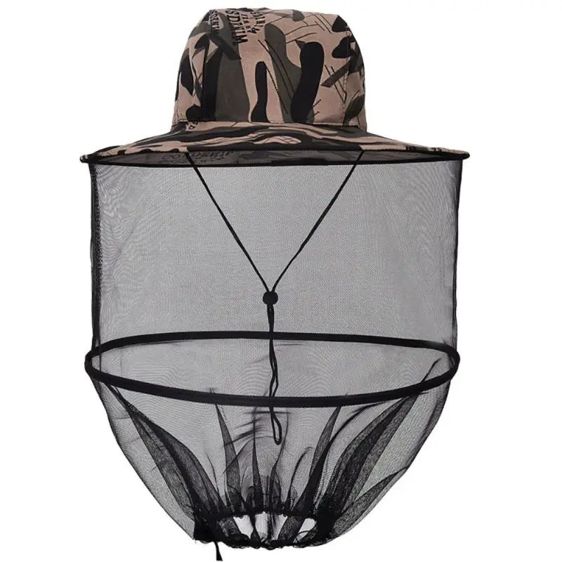 Camouflage Beekeeper Beekeeping Cap Hat with Head Net Mesh Face Protection Foldable for Outdoor Fishing Beekeeping Supplies