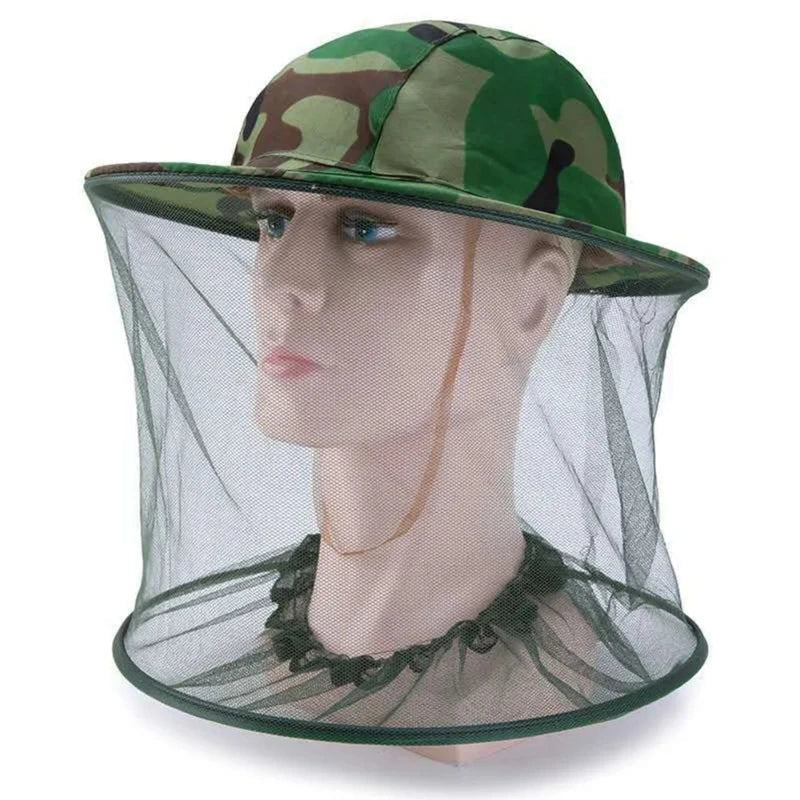 Anti-Mosquito Shawl Hat Camouflage Beekeeping Protective Bee Hat Insect Mesh Face Hat Outdoor Fishing Face Mask Sun Cap Cover
