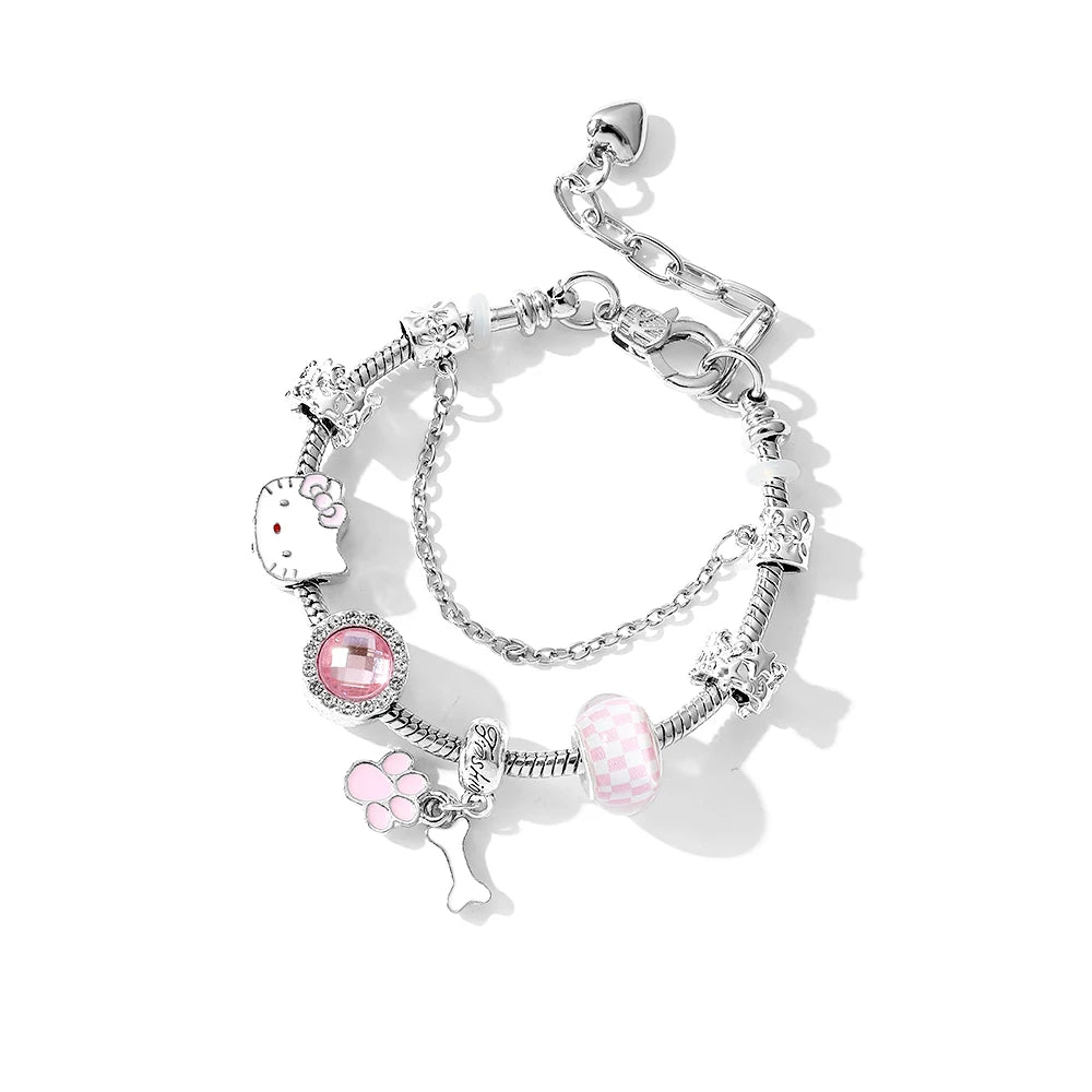 Hello Kitty Charms Bracelet Beads Sanrio Charm Diy Accessories Kawaii KT Cat Pendant for Jewelry Making  Girl Hand Chains Bangle