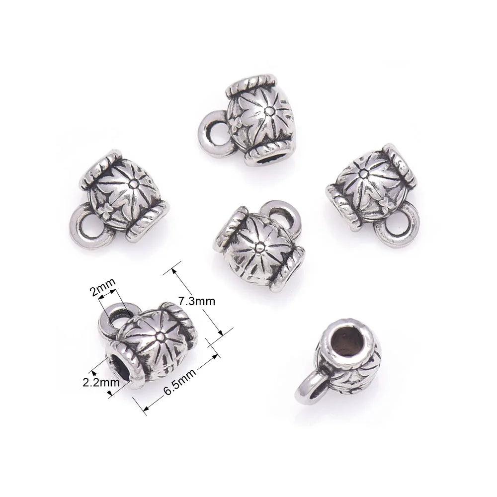30Pcs Antique Tibetan Silver Connector Bail Tube Beads Spacer Bead Hanger For Jewelry Making Fit European Charm Bracelet Pendant