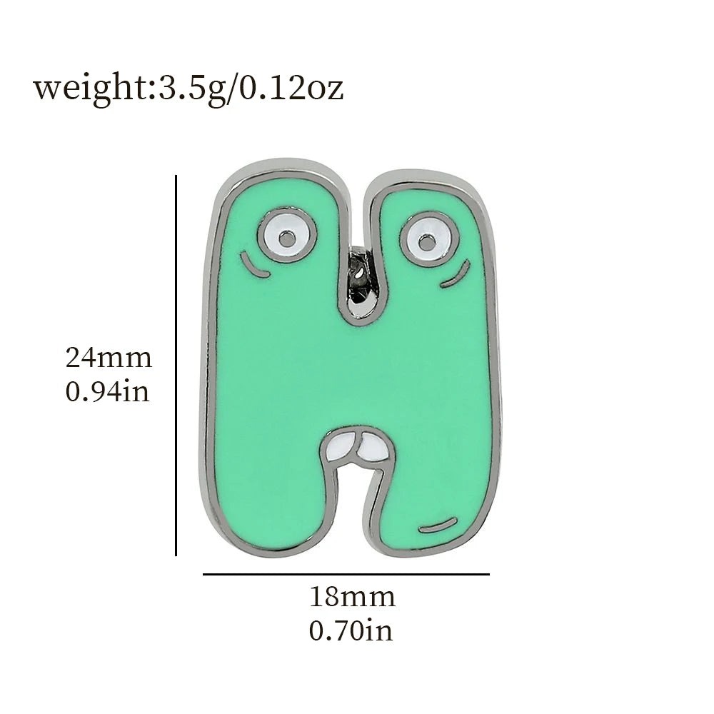 Cartoon 26 English Alphabet Shape Brooch Cute Metal Enamel Badge Clothing Backpack Lapel Pin Jewelry Accessories Gift
