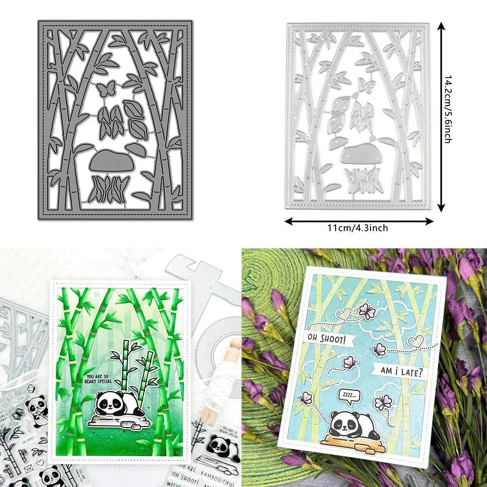 I Heart Pandas Bamboo Forest Metal Cutting Dies Embossing Diecut for DIY Card Making Scrapbooking Crafting Supplies